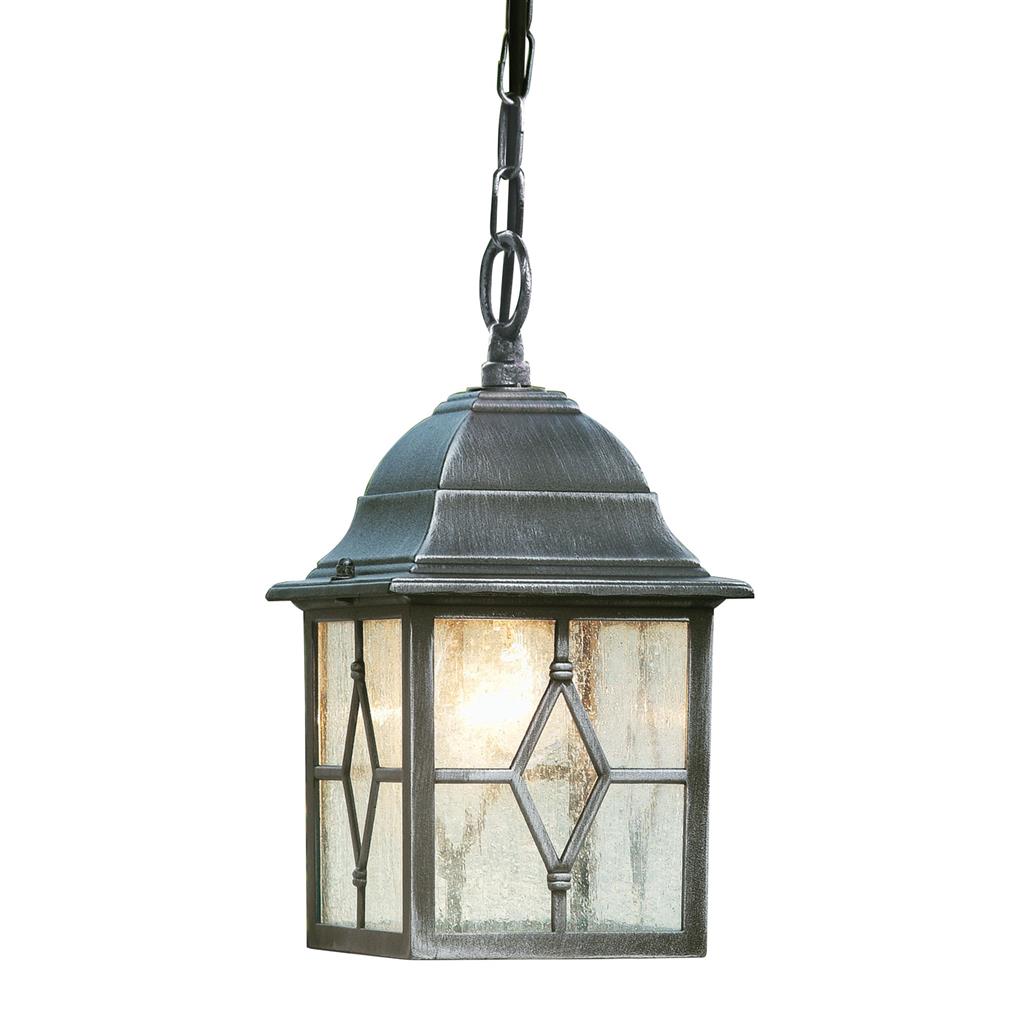 Genny Outdoor Pendant - Black Silver Metal & Leaded Glass