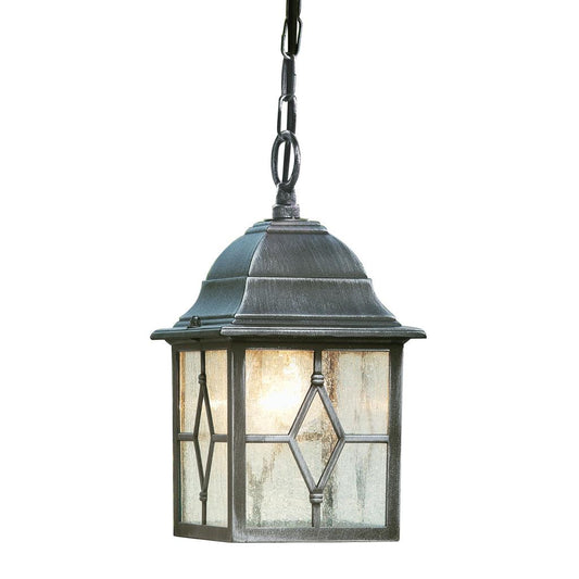 Genny Outdoor Pendant - Black Silver Metal & Leaded Glass