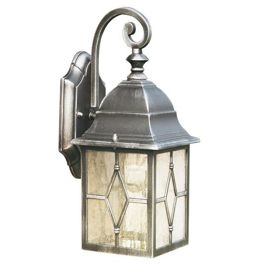 Genny Outdoor Wall Light - Black Silver Metal & Leaded Glass