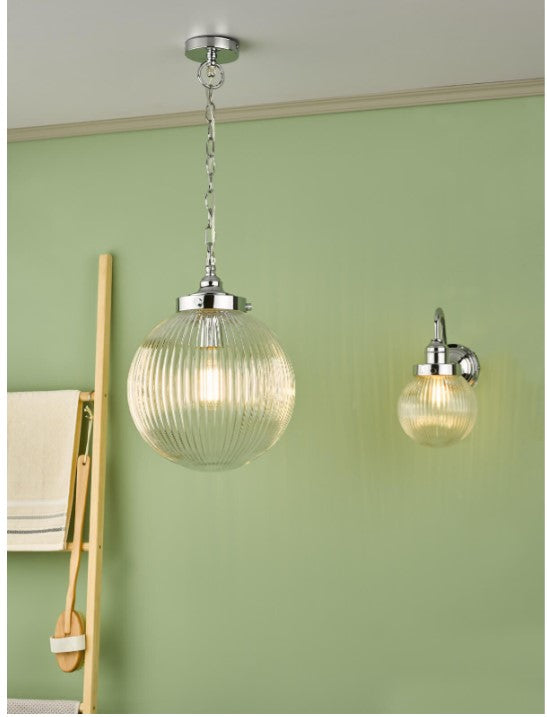 Tamera Bathroom Ceiling Light Polished Chrome and Ribbed Glass IP44