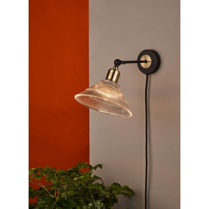 Plug in Black and Antique Brass Wall Light