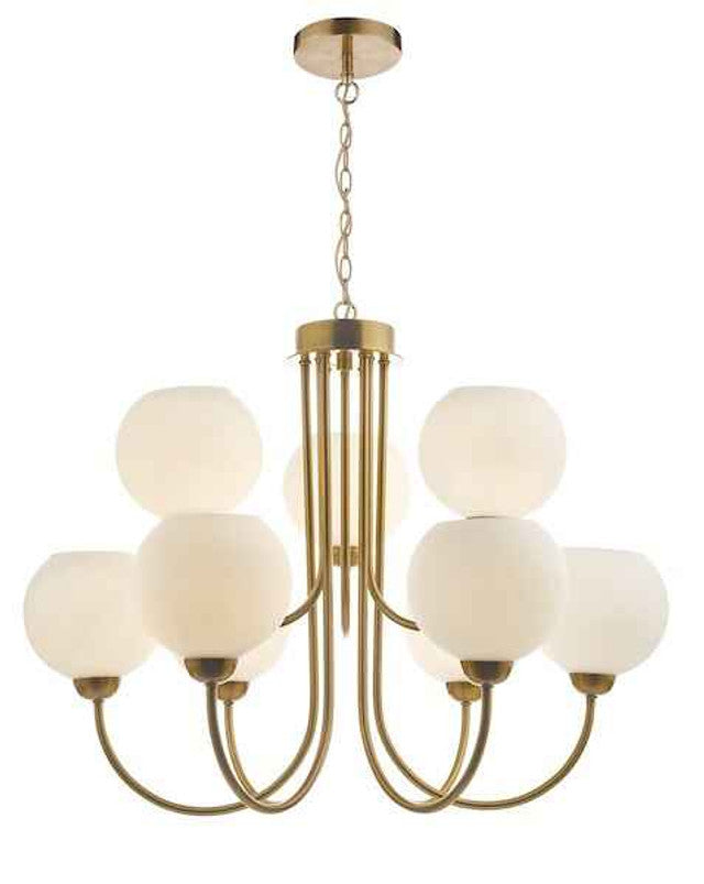 Indi 9 Light Pendant Natural Brass and Opal Glass