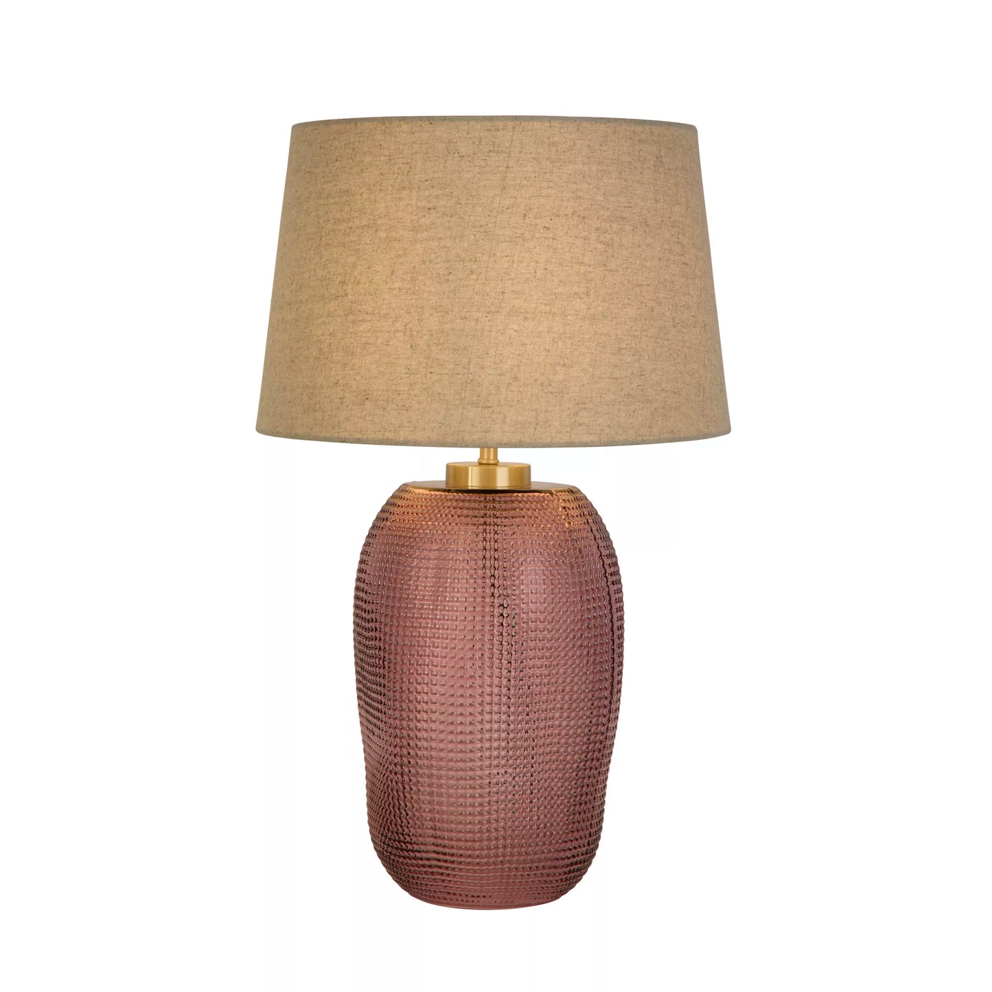 Pink Glass with Natural Linen Shade Table Lamp
