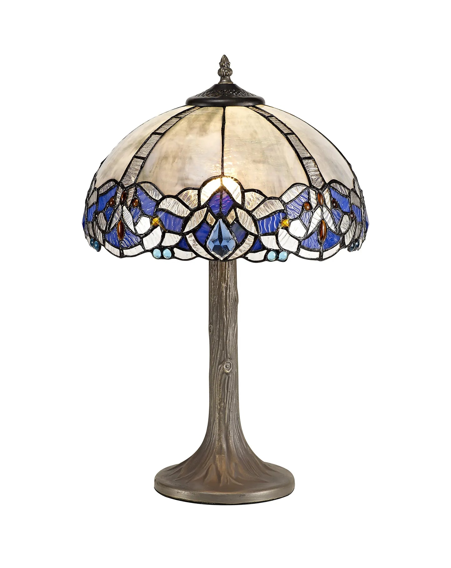 Albero Table Lamp with Tiffany Shade, Blue/Clear Crystal/Aged Antique Brass