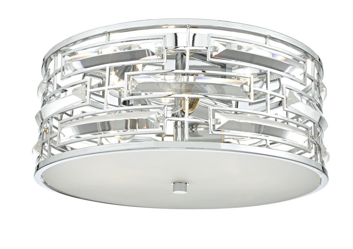 Granada 3 Light Flush Polished Chrome Crystal With Diffuser