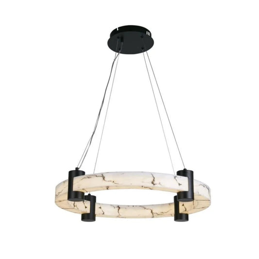 Moon LED Pendant, Black Metal & Marbleised Resin