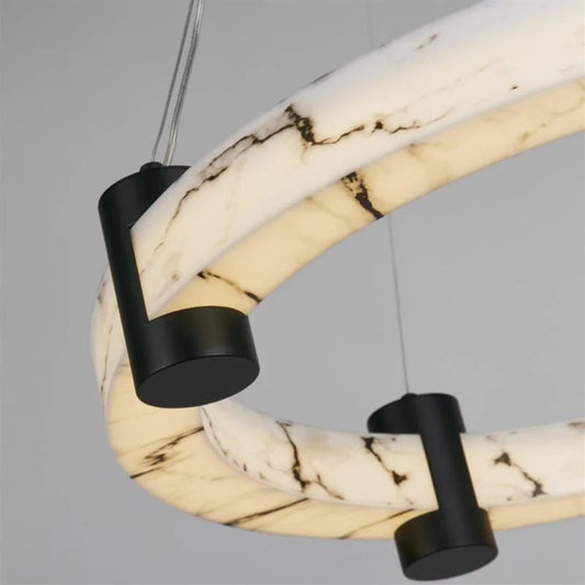 Moon LED Pendant, Black Metal & Marbleised Resin