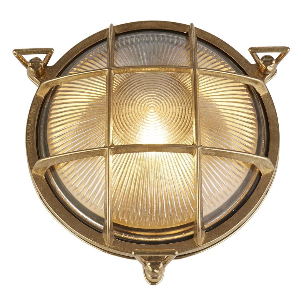 Round Brass Bulkhead Outdoor Wall Light