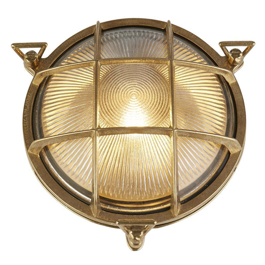Round Brass Bulkhead Outdoor Wall Light