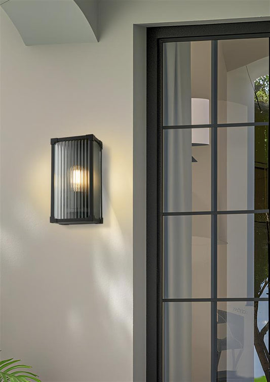 Cin Outdoor Wall Lamp Aluminium, Clear ribbed glass