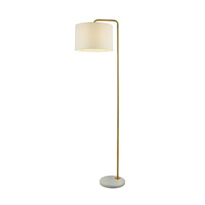 Gallo  Floor Lamp-Antique Gold Metal, Marble & White Fabric