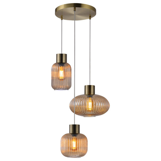 3 Light Round Pendant With Fluted Glass