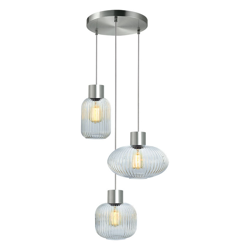 3 Light Round Pendant With Fluted Glass