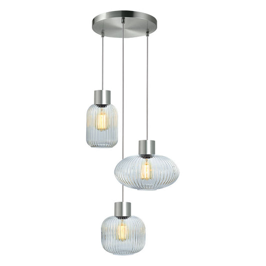 3 Light Round Pendant With Fluted Glass