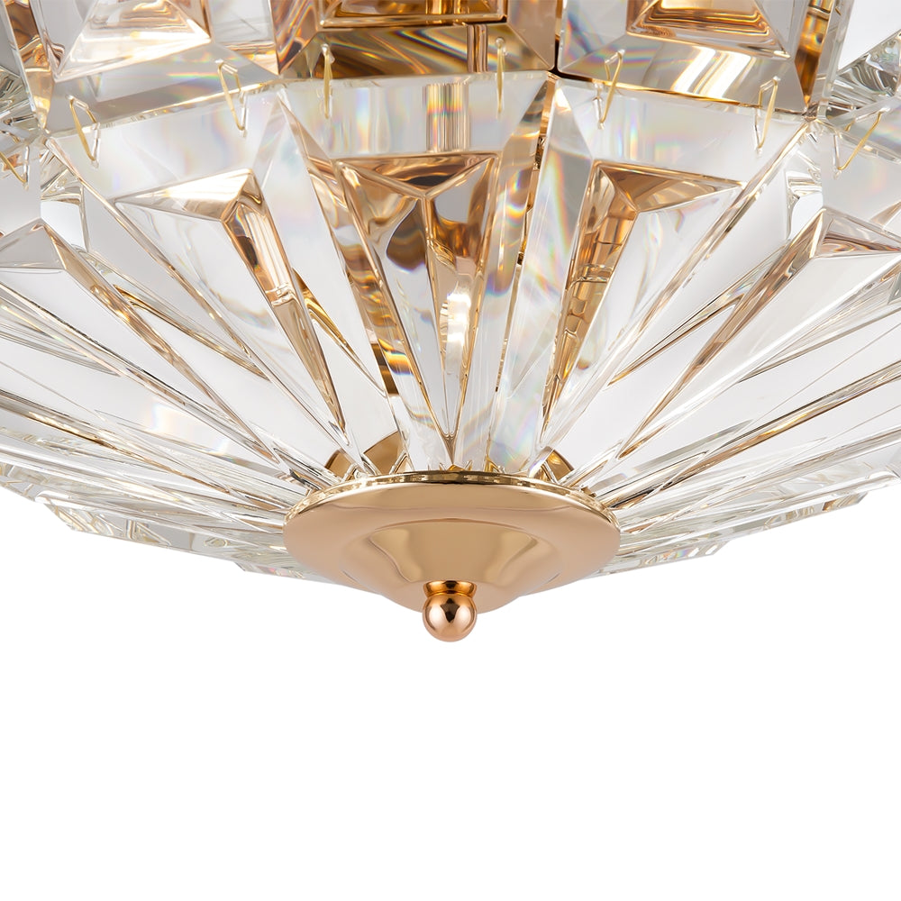 Flush Crystal and Gold Ceiling Lamp