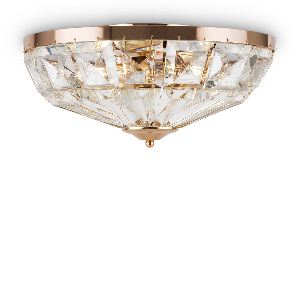 Flush Crystal and Gold Ceiling Lamp