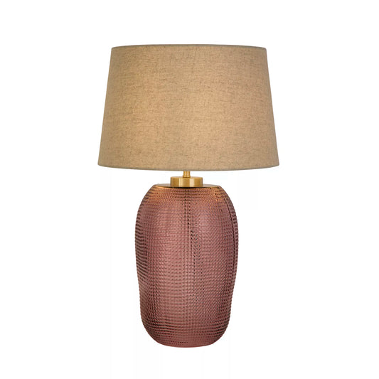 Pink Glass with Natural Linen Shade Table Lamp