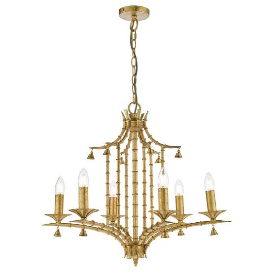 Miette Bamboo Style 6 Light Chinoiserie Chandelier Gold Leaf Finish - Collection only