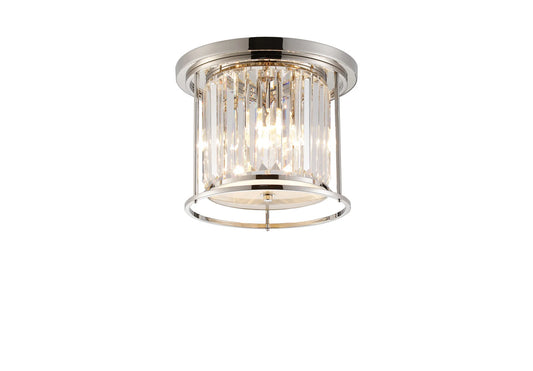 Crown Polished Nickel and Clear Crystal Flush Ceiling Light