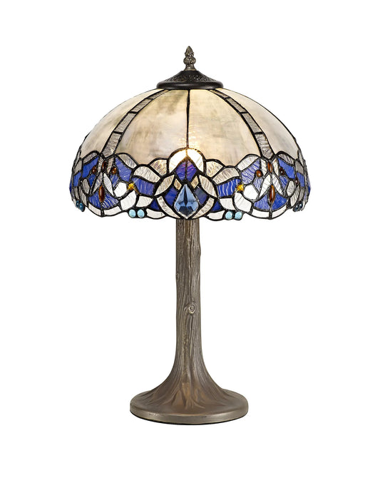 Albero Table Lamp with Tiffany Shade, Blue/Clear Crystal/Aged Antique Brass