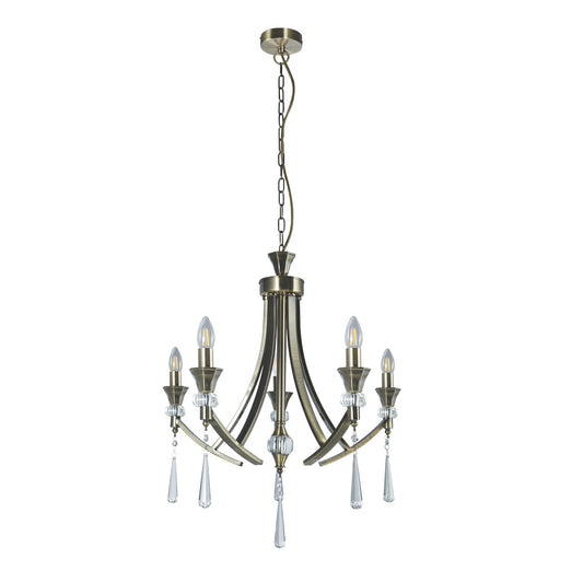 Sophie 5 Light Crystal Ceiling Light Antique Brass - Collection Only