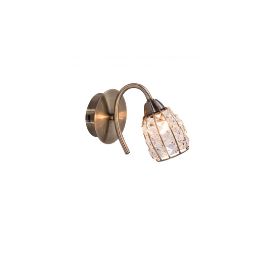 Rome 1 Light Antique Brass Wall Light with Crystal Shade