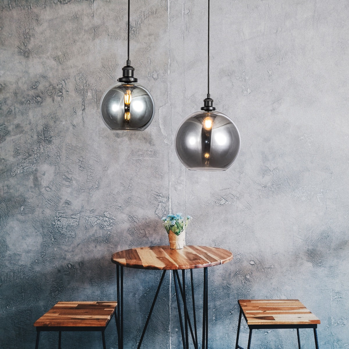 Lara Medium Matt Black and Smoked Glass Pendant