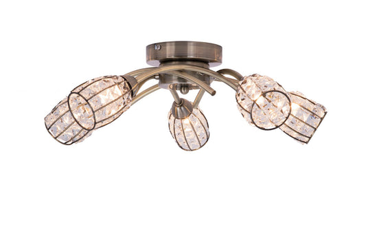 Rome 5 Light Antique Brass with Crystal Shade