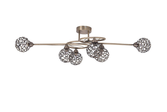 Rosie 6 Light Antique Brass with Mesh Ball Shade