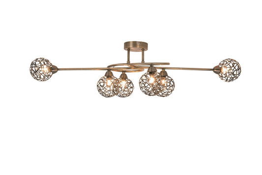 Rosie 6 Light Antique Brass with Mesh Ball Shade